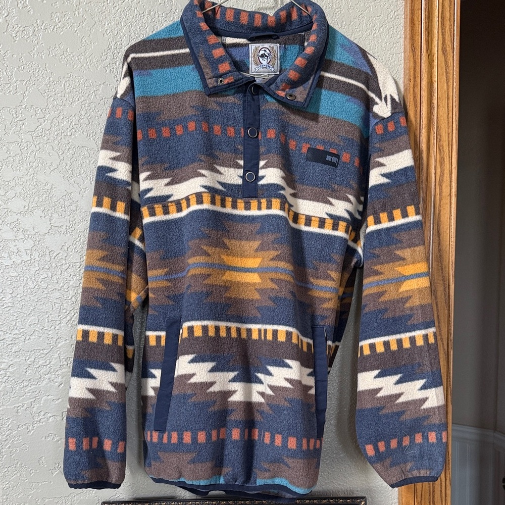 Cinch Men's Zip-Up Fleece Pullover - Navy, Brown & Mustard